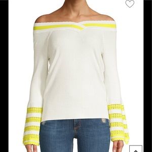 DH NY Varsity Stripe Off shoulder Bell Sleeve blue white size medium